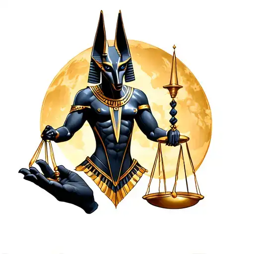 Anubis with Libra in hand tattoo design idea