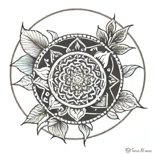 Mandala tattoo inside a Zen circle with "This too shall pass" written around tattoo design idea