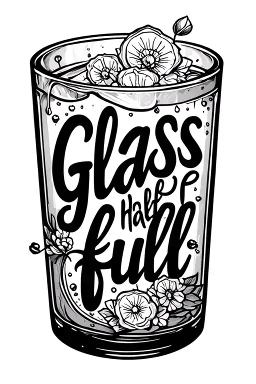 "Glass half full" text tattoo design idea