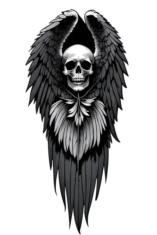 skull feathers angel wings  tattoo design idea