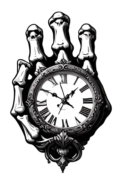 skeleton fingers clock tattoo design idea