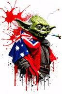 yoda draped in an australian flag, side view smoking a joint tattoo design idea