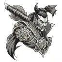 japanese neo traditional patchwork tattoo featuring samurai tattoo design idea