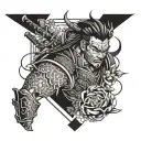 japanese neo traditional patchwork tattoo featuring samurai tattoo design idea