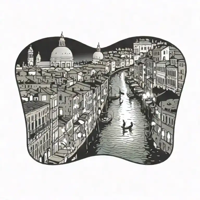 venice at night with bright lights tattoo design idea