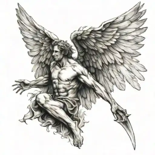 icarus and falling angel wings tattoo design idea