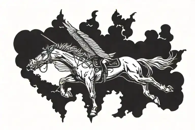 Pegasus flying over a mustang car  at night tattoo design idea