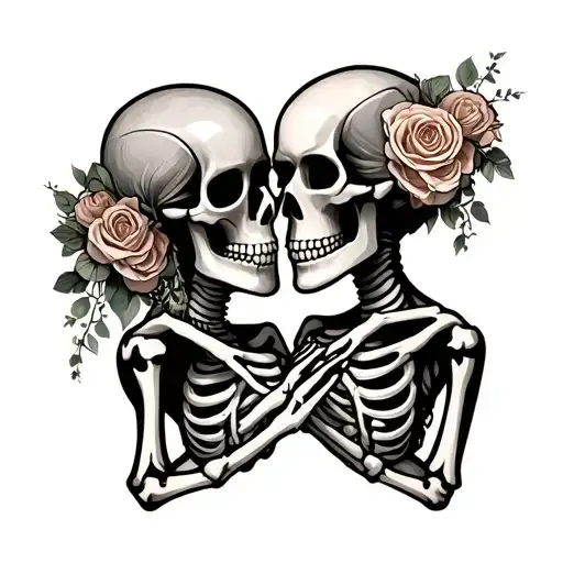 skeleton married couple holding hands tattoo design idea