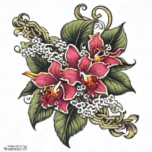 cattleya orchid vine wrapping tattoo design idea