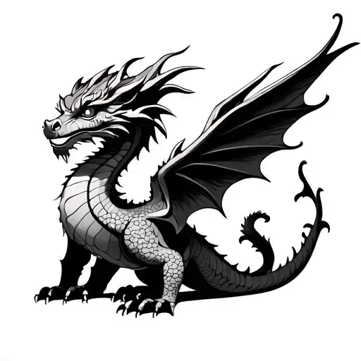 medium fine line tattoo  Dragon with wings on upper back feminine tattoo design, graphic, aesthetic tattoo design idea