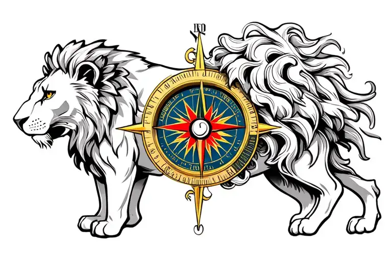 Colombian Origin Lion Travel Compass tattoo design idea