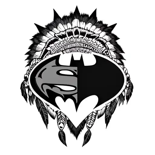 batman and superman logos together with a native american twist tattoo design idea