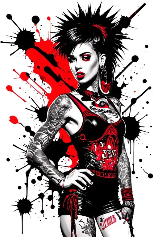 roller derby pin up girl with spiky hair and tattoos tattoo design idea