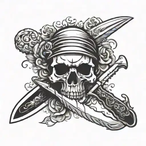 a stencil for a tattoo, it’s a knife, similar to a kitchen knife, with a skull incorporated into the knife, the skull an tattoo design idea