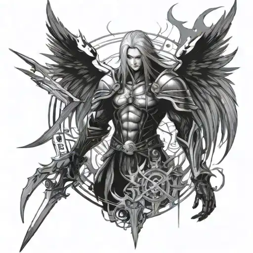 sephiroth cyber sigilism style tattoo design idea