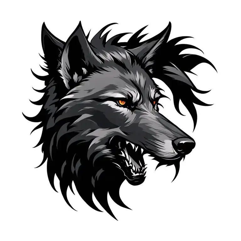 Evil wolf head tattoo design idea