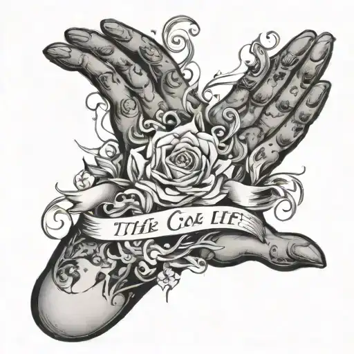 the words  "That she can take this life and hold it by the hand And she can great the world with arms wide open" in bold tattoo design idea