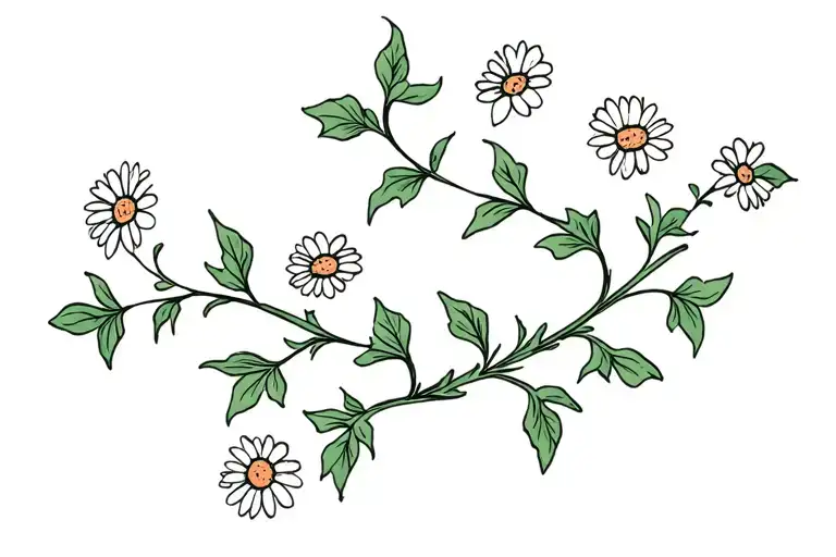 simple linework tattoo of an ivy vine with daisies and hawthorne flowers intertwined  tattoo design idea