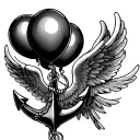 2 balloons tied to 1 anchor and 1 balloon with angel wings floating away  tattoo design idea