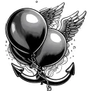 2 balloons tied to 1 anchor and 1 balloon with angel wings floating away  tattoo design idea