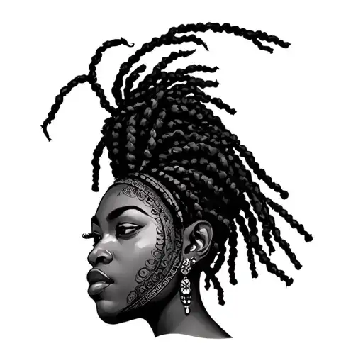 African goddess with dread locks tattoo design idea