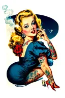 Tattooed Blonde 50's style PIn up girl smoking a joint tattoo design idea