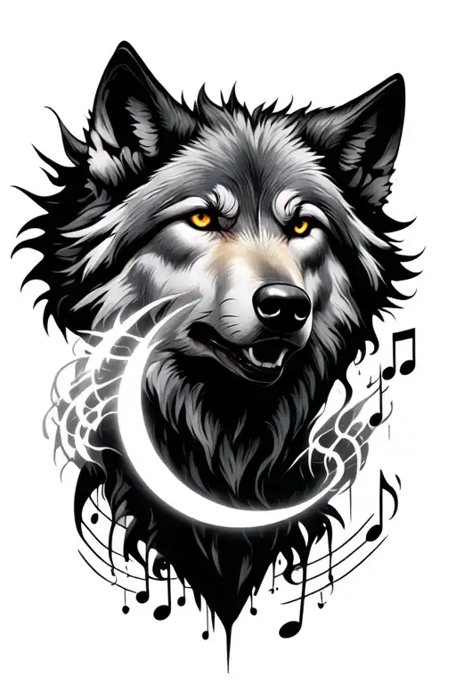 Wolf Luna claws with musical notes tattoo design idea