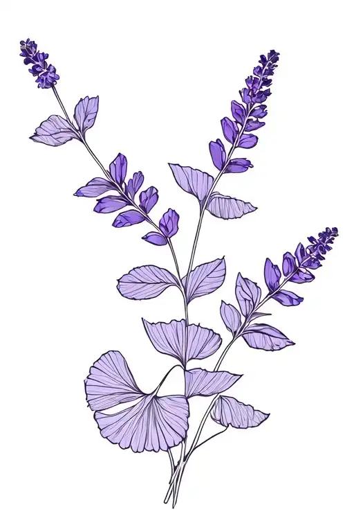 lavender and acacia flowers with gingko leaves tattoo design idea