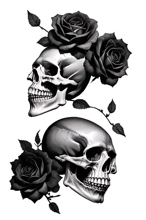 realistic and gothic skulls no roses tattoo design idea