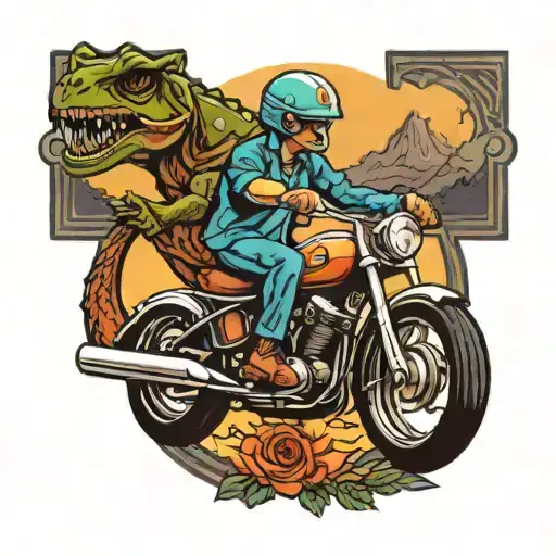 dino riding a motorcycle tattoo design idea