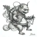 pupet master at top controllong string with sissors cut string but puppet still being controlled  tattoo design idea