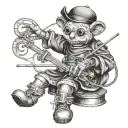 pupet master at top controllong string with sissors cut string but puppet still being controlled  tattoo design idea