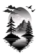 smaller design with water underneath, some trees, maybe a mountain and a few birds above  tattoo design idea
