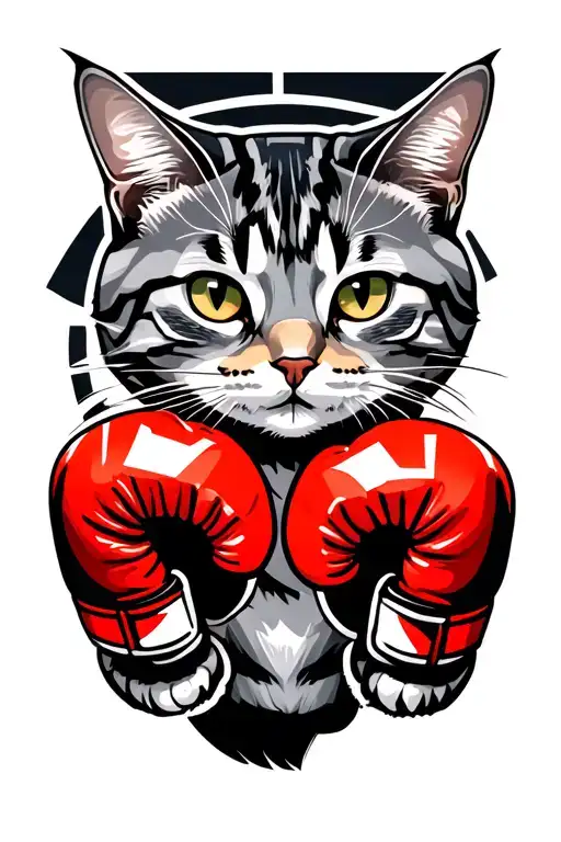 gray tabby cat wearing boxing gloves tattoo design idea