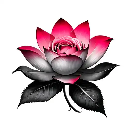 rose ombré into lotus flower of red and pink tattoo design idea