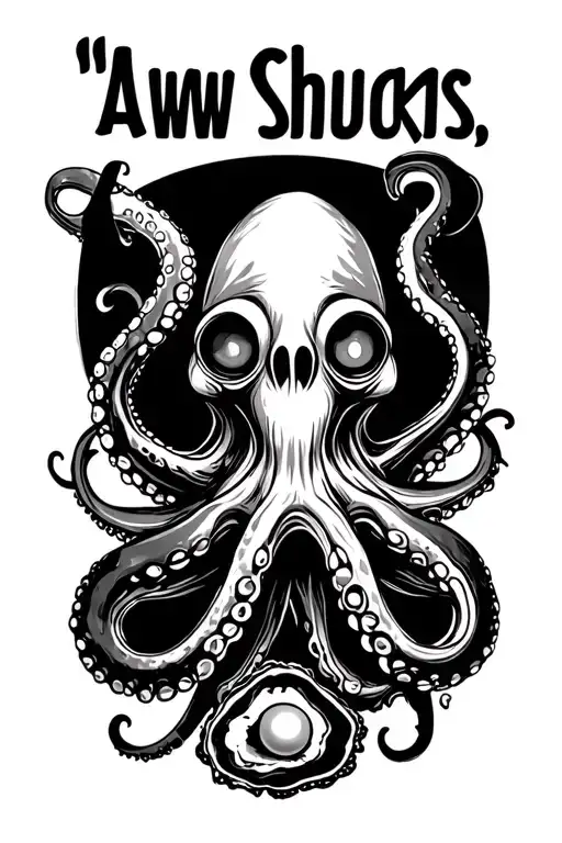 "Aww shucks" octopus and a oyster pearl inside no nostrils tattoo design idea