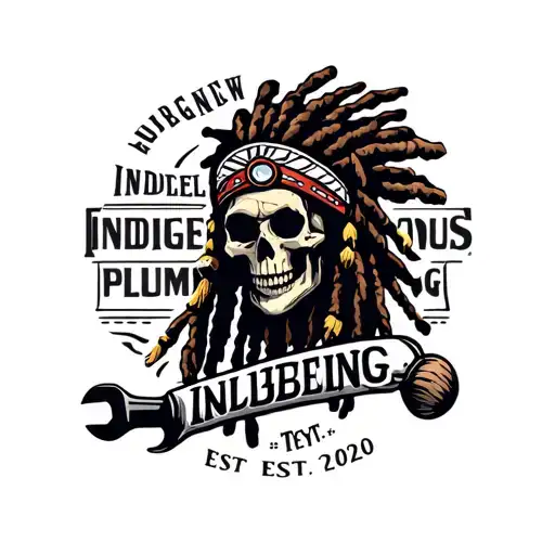 "INDIGENOUS PLUMBING EST.2020" skull dreadlock Native American warrior with wrench and plunger  tattoo design idea