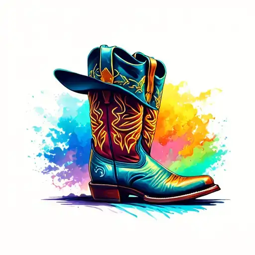 cowboy boots and hat  tattoo design idea