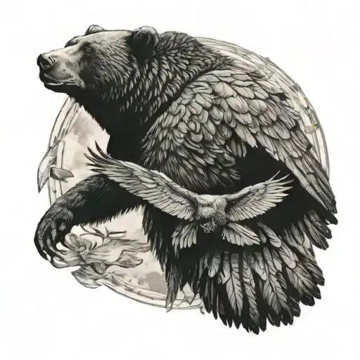 bear and raven with outstretched wings tattoo design idea