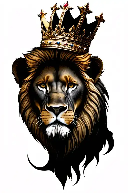 Crowned Lion Face tattoo design idea