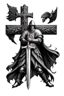 Knight Templar with sword in front of the Cross tattoo design idea