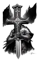 Knight Templar with sword in front of the Cross tattoo design idea