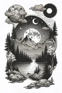 nature mountains forest lake stars moon loons tattoo design idea
