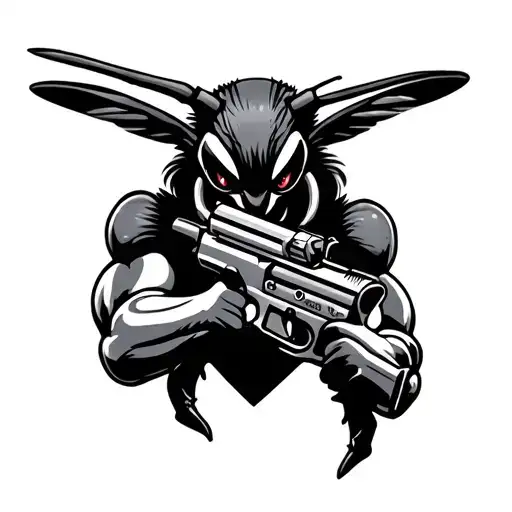 hornet holding guns akimbo tattoo design idea