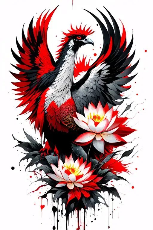 phoenix rising with lotus flowers tattoo design idea