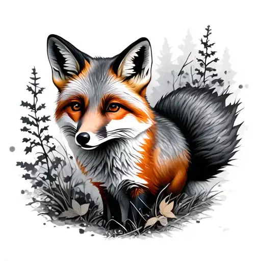 fox autumn nature scene tattoo design idea