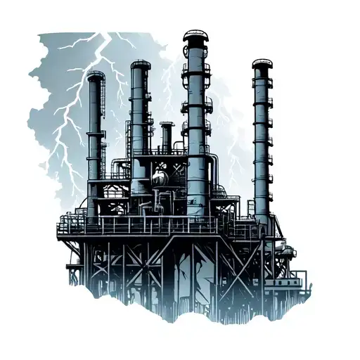 oil refinery with lightning  tattoo design idea