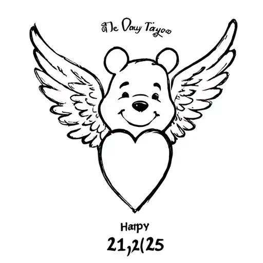 winnie the pooh with wings and a heart shape with the date 21/12/25 tattoo design idea