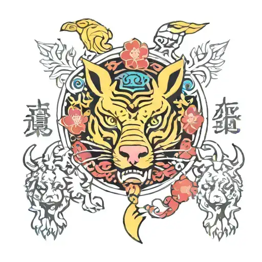 chinese zodiac ox rabbit mongkey pig tiger surrounded tattoo design idea