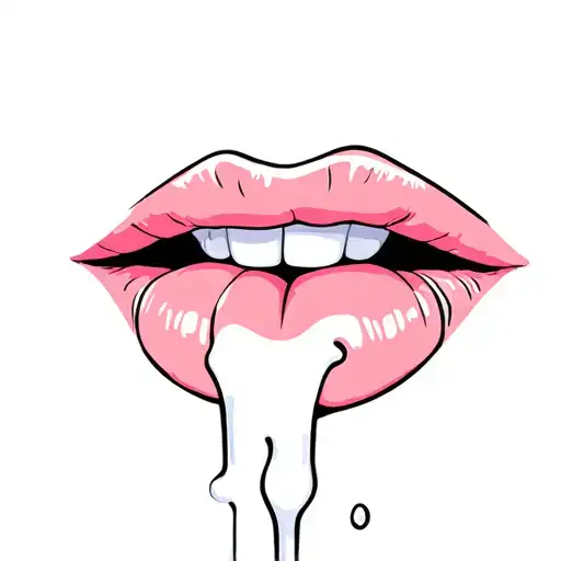 Luscious lips, tongue out, milk dripping tattoo design idea